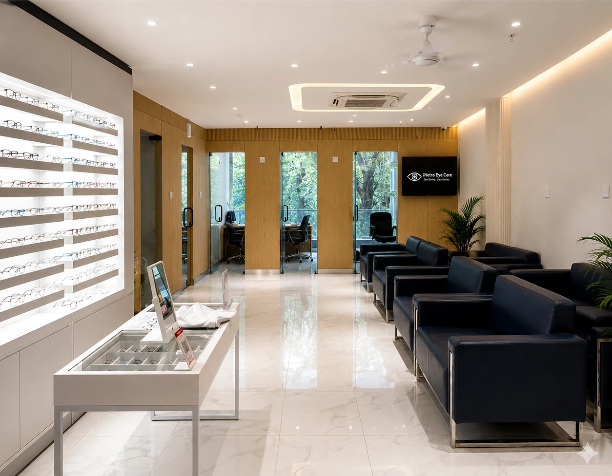 Reception and waiting area at iNetra Laser Eye & Advanced Retina Centre, Janak Puri